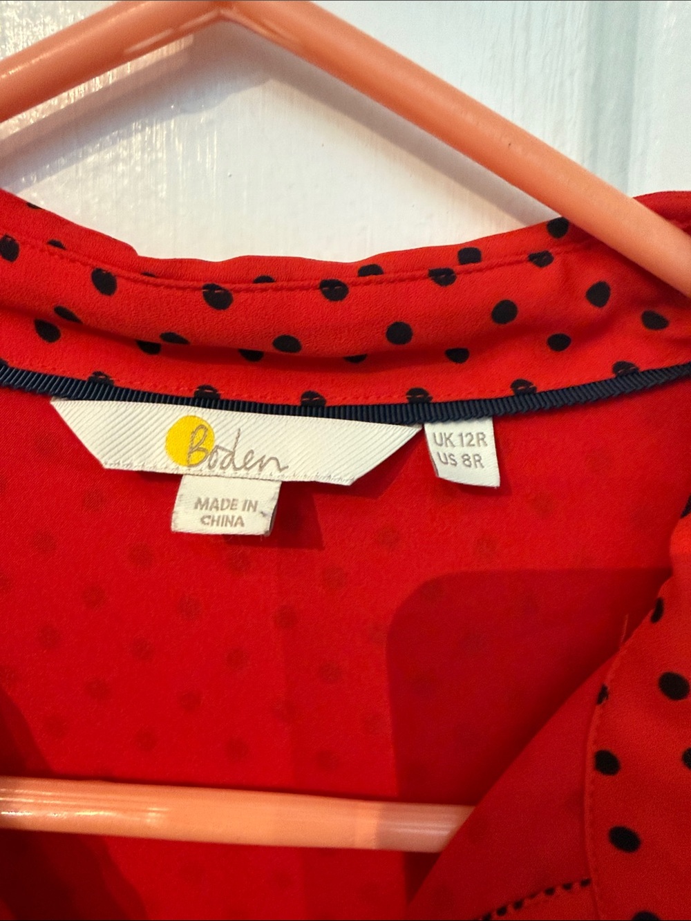 Boden Red Long Sleeve Polka Dot Shirt Dress (8R) - Picture 2 of 10